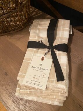 Hearth & Hand Beige and White Plaid Cotton Napkins
